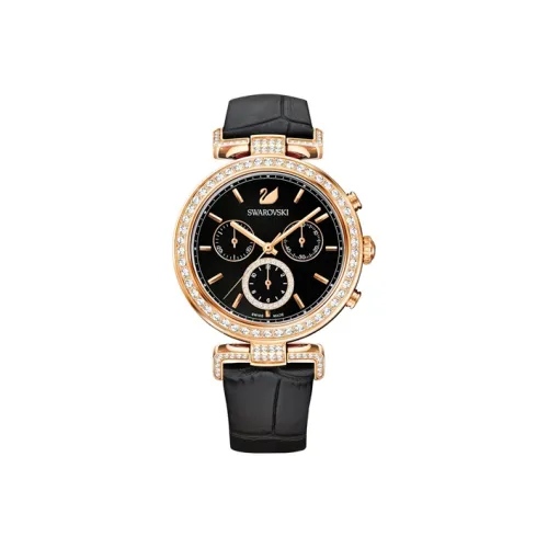 Swarovski Collection Женские часы Кварцевый механизм Естественная кожа Ремешок Черный циферблат 5295320