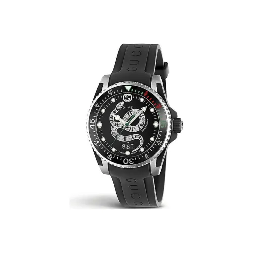 GUCCI Dive Collection Мужские часы Кварцевый механизм Резиновый ремешок Черный циферблат