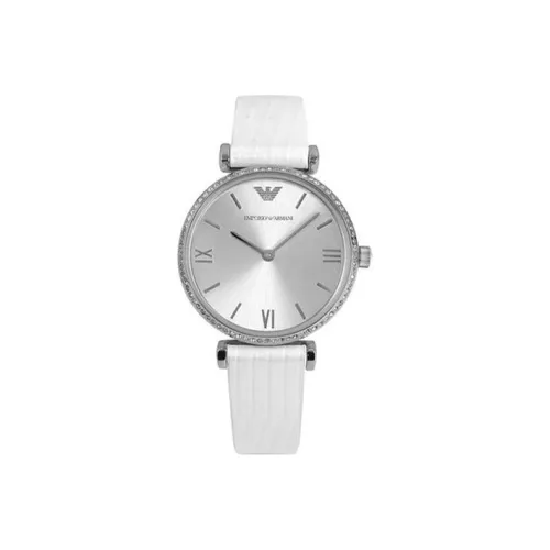 EMPORIO ARMANI Наручные часы Кварцевый механизм Кожаный ремешок 32 мм Серебристый циферблат Женские часы