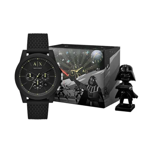 ARMANI EXCHANGEAE ARMANI Наручные часы Кварцевый механизм Силиконовый ремешок Черный циферблат Мужские часы Черный воин Коробка