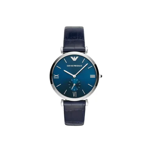 EMPORIO ARMANI Наручные часы Кварцевый механизм Кожаный ремешок 40 мм Синий циферблат Мужские часы AR11300