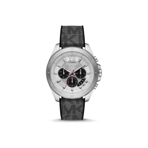 MICHAEL KORS BRECKEN Наручные часы Кварцевый механизм Кожаный ремешок 45 мм Серебристый циферблат Мужские часы