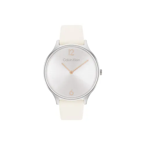 CALVIN KLEIN Women's Watch Кварцевый механизм Кожаный ремешок 38 мм Белый циферблат