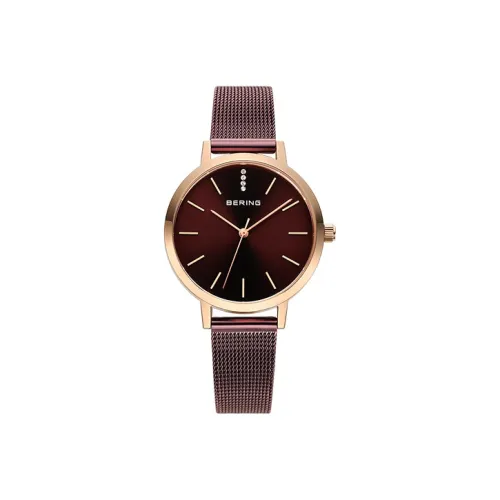 Bering Наручные часы Кварцевый механизм Нержавеющая сталь Ремешок 34 мм Кофейный циферблат Часы для женщин