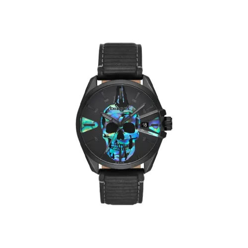 DIESEL Наручные часы Кварцевый механизм Кожаный ремешок 44 мм Черный циферблат Мужские часы DZ1973