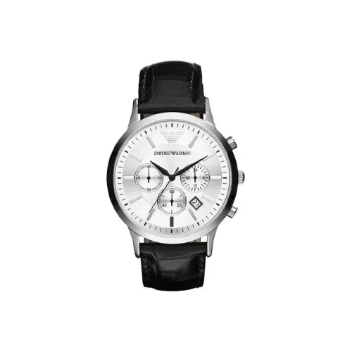 EMPORIO ARMANI Мужские часы Кварцевый механизм Кожаный ремешок Белый циферблат