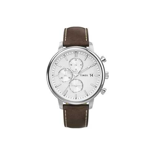 TIMEX Наручные часы Кварцевый механизм Кожаный ремешок 45 мм Белый циферблат Мужские часы