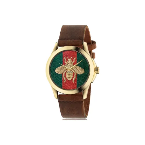 GUCCI Кварцевые часы Кожаный ремешок Зеленый циферблат Унисекс