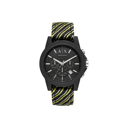 ARMANI EXCHANGEAE Наручные часы Кварцевый механизм Ткани вязаные Ремень Черный циферблат Мужские часы