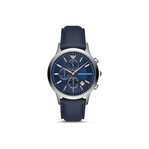 EMPORIO ARMANI Наручные часы Кварцевый механизм Кожаный ремешок 43 мм Синий циферблат Мужские часы AR11216
