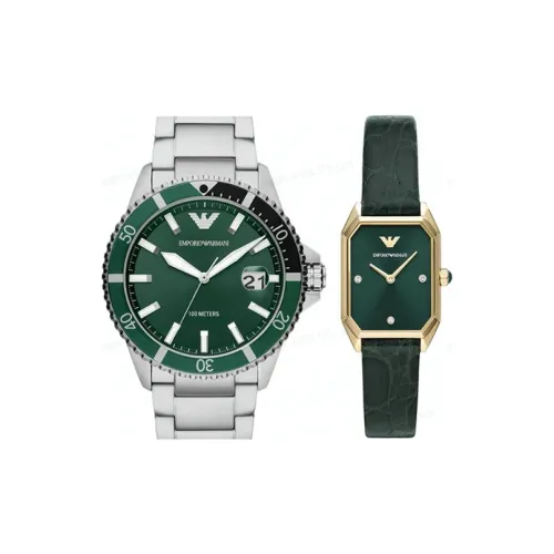 EMPORIO ARMANI Наручные часы Кварцевый механизм Ремешок из нержавеющей стали Зеленый циферблат Унисекс AR11338+AR11399