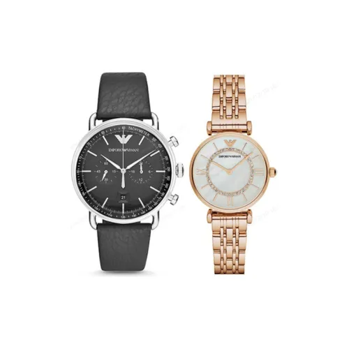EMPORIO ARMANI Наручные часы Кварцевый механизм Натуральная кожа Ремешок 43 мм Черный циферблат Унисекс AR11143+AR1909