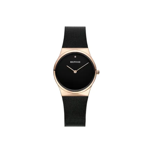 Bering Наручные часы Кварцевый механизм Стальной ремешок 30 мм Черный циферблат Женские часы