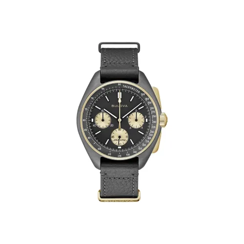 BULOVA Мужские часы Кварцевый механизм Кожаный ремешок 42 мм Серый циферблат