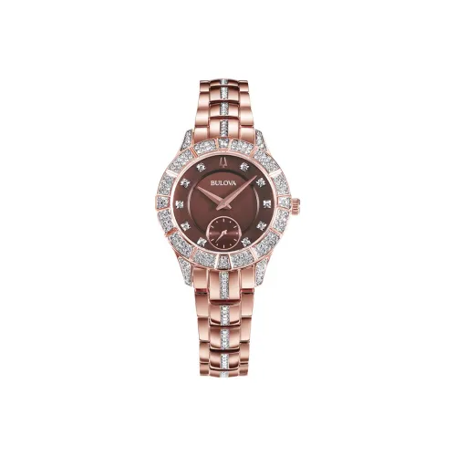 BULOVA Наручные часы Кварцевый механизм Ремешок из нержавеющей стали 31 мм Кофейный циферблат Часы для женщин 98L284