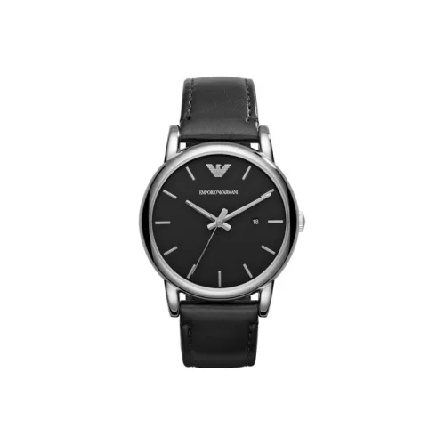 EMPORIO ARMANI Мужские часы Кварцевый механизм Естественная кожа Ремешок Черный циферблат