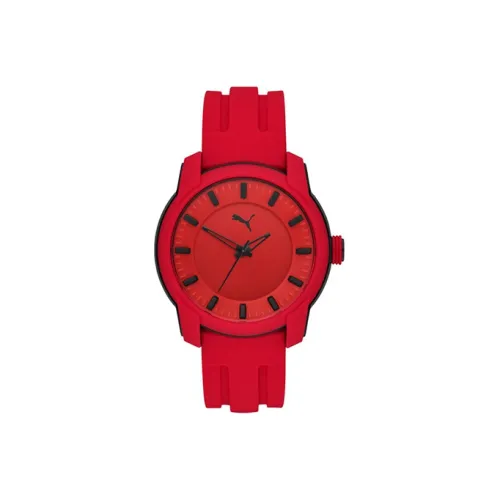PUMA Мужские часы Кварцевый механизм Резиновый ремешок 45 мм Красный циферблат Часы P6019