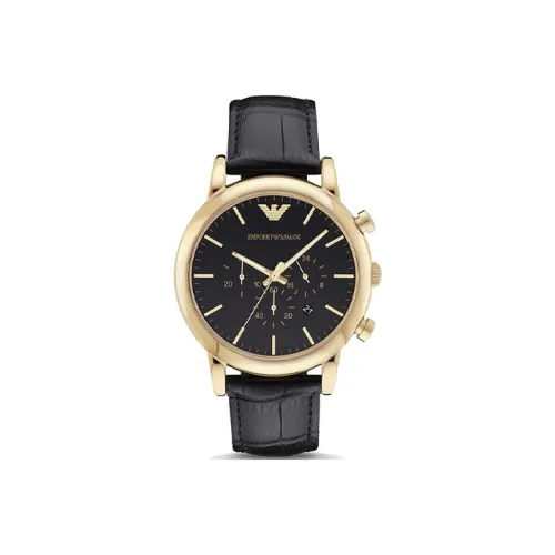 EMPORIO ARMANI Мужские часы Кварцевый механизм Естественная кожа Ремешок Черный циферблат