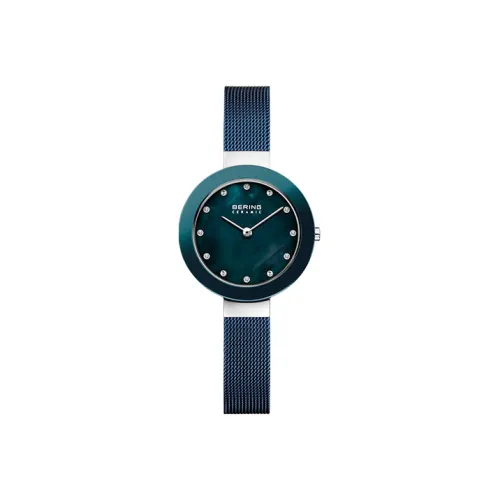 Bering Женские часы Кварцевый механизм Ремешок из нержавеющей стали Синий циферблат