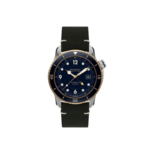 BREMONT Мужские часы Автоматический механический механизм Кожа Коровья кожа Ремешок 43 мм Синий циферблат