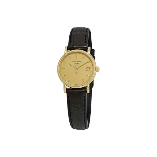 LONGINES Magnificent Collection Кварцевый механизм Женские часы Золотой циферблат Корпус из нержавеющей стали Кожаный ремешок