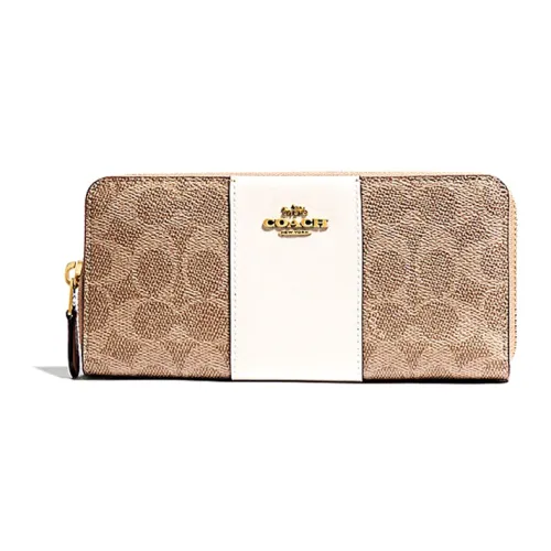 COACH Покрытый холст с кожаными вставками Кошелек Клатч Кошелек Женские Хаки коричневый Мел белый