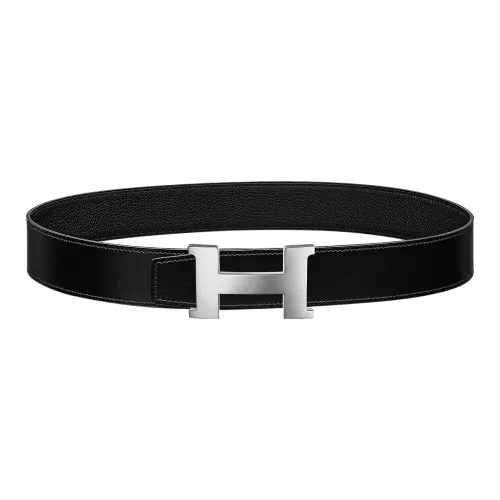 HERMES Constance Блестящая серебряная пряжка кожа Togo двойной ремень из кожи коровья кожа ремни мужской черный ширина 3,8 см