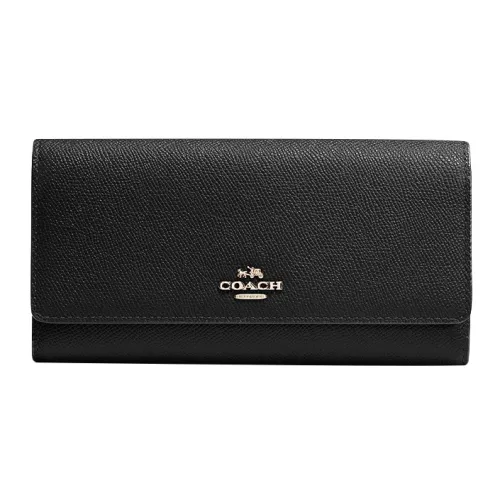 COACH Трехсекционный кошелек из кожи маленький женский черный