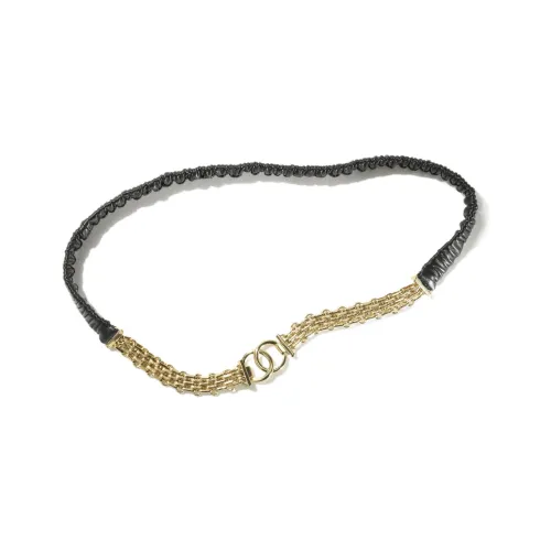 CHANEL Овчина, Золотой Тон, Металлические Цепи для Талии, Черный/Золотой, Женские
