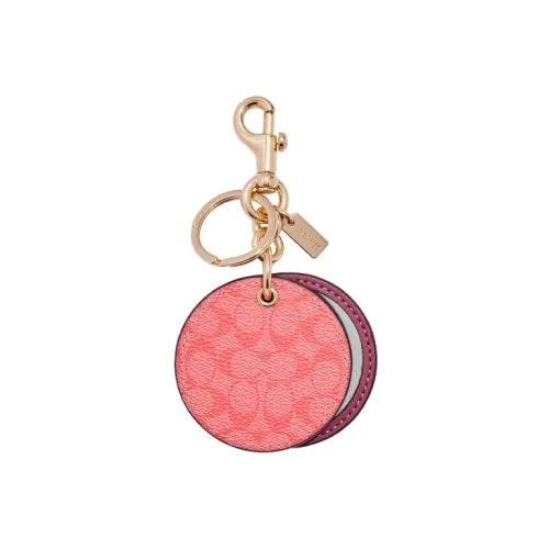 COACH Покрытие Холст Кожаная Вставка Круглый Зеркало Брелок для Сумки Аксессуар Женский Розовый