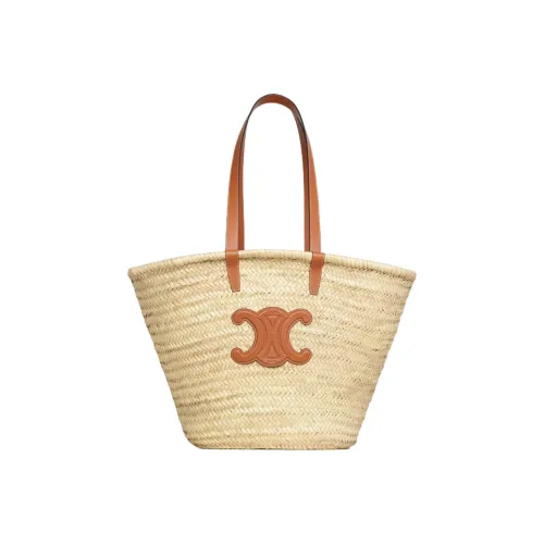 CELINE Triomphe Natural Tree Fiber Calfskin Beach Tote Bag Shopping Bag Shoulder Bag Handbag Medium Women's