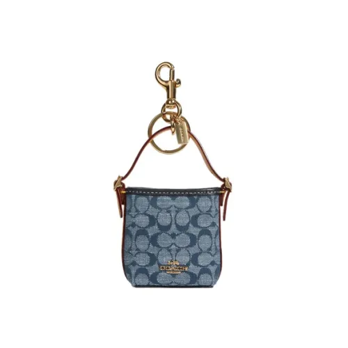 COACH Canvas с кожаными вставками сумка-ведро формы подвесной аксессуар сумка женские джинсовый синий