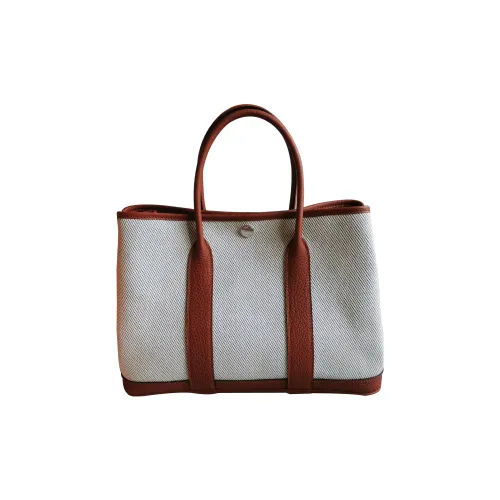 HERMES Garden Party Холст с кожей Сад Сумка Женская Бежевый Синий Медный Красный