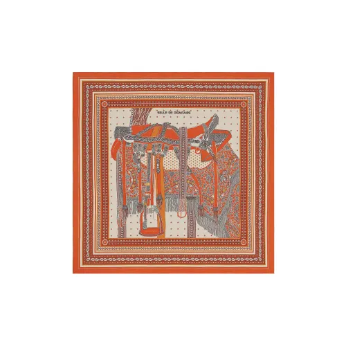 HERMES Кашемир Палантины Апельсин/Красно-коричневый/Натуральный Женские