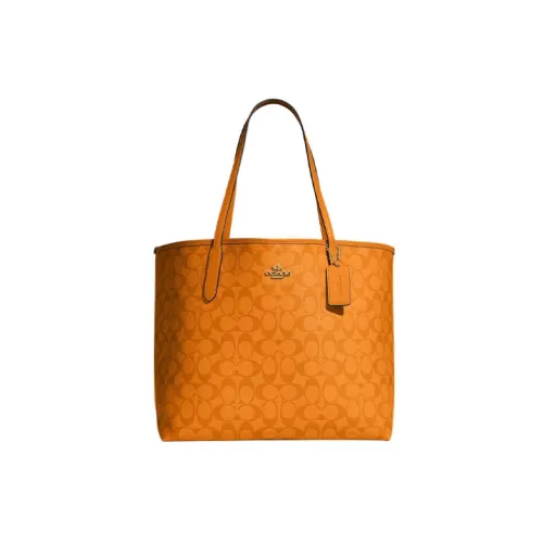 COACH Canvas с кожаными вставками тоут сумка для покупок сумка сумка через плечо большая женская светло-оранжевый