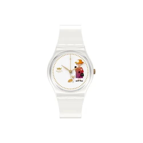 Swatch Quartz Механизм Женские часы 34 мм Белый циферблат Пластиковый корпус Часы Силиконовый ремешок Gz711