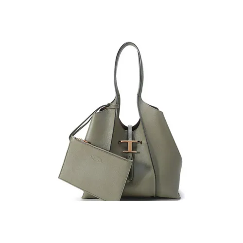 TOD'S Вечный Кожа Портативный Комбинированная Сумка Тоут Сумка Сумка для покупок Сумка на плечо Женская Светло-армейский зеленый