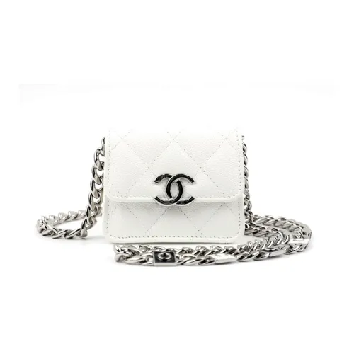 CHANEL Блестящий с рельефом тисненая телячья кожа клатч через плечо женский белый