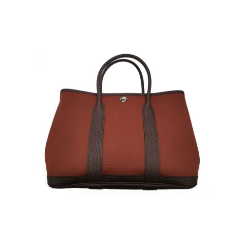 HERMES Garden Party Холст с Negonda Телячья кожа Сад Сумка Холст Сумка Сумка Обычная Женская Бургунди