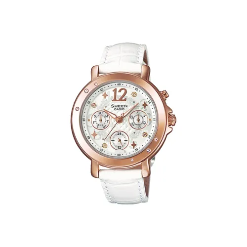 CASIO SHEEN Кварцевый механизм кожаный ремешок часы женские белый циферблат