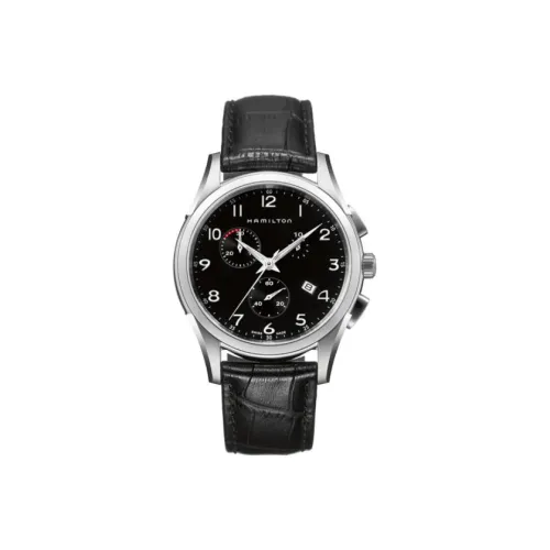 HAMILTON Jazz Series Кварцевый механизм Мужские часы Часы 43 мм Черный циферблат Корпус из нержавеющей стали Ремешок из коровьей кожи