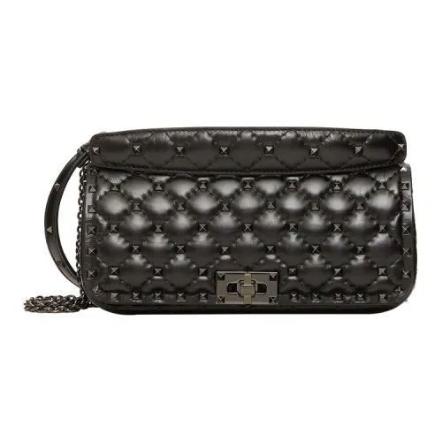 Valentino ROCKSTUD SPIKE Лоскутное шитье Телячья кожа Через плечо Клатч Сумка Сумка через плечо Женская Черная