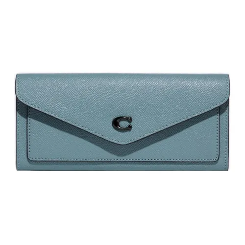COACH Wyn Крестовая текстура Кожа Кошелек Женские Светло-Синий