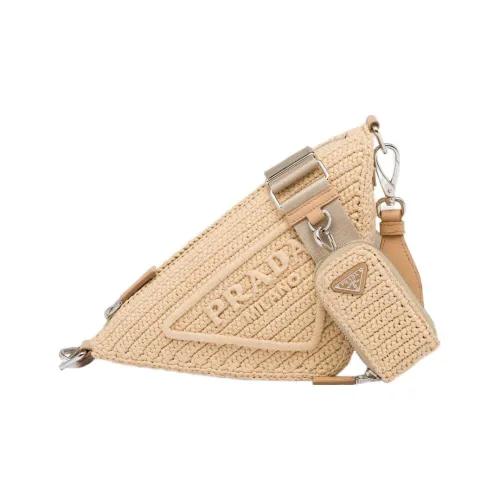 PRADA Triangle Straw Woven Bag Women's Tan