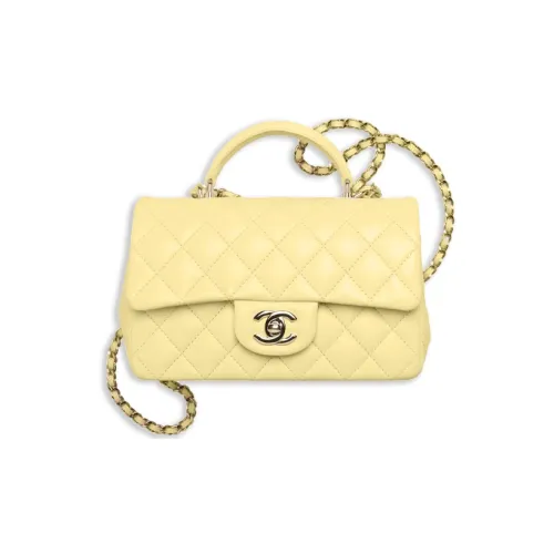 CHANEL Classic Flap CF Овчина Сумка через плечо Сумка Мини Женская Цыплячий Желтый Цвет