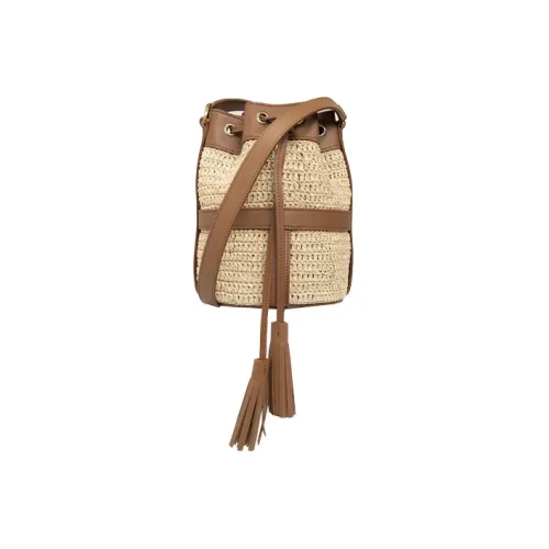 SAINT LAURENT Рафия и кожа ведрообразная сумка обычная женская коричневая