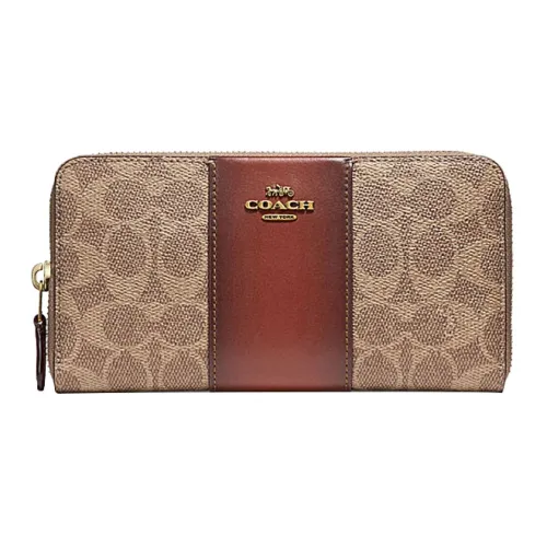 COACH Accordion Zip Покрытый холст с телячьей кожей Клатч Кошелек Маленький Женский Хаки Полночь Морской синий