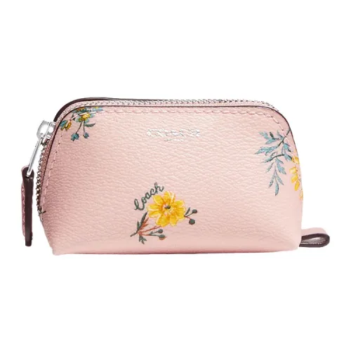 COACH Canvas Кожаный клатч с вставками сумка на запястье косметичка мини женский розовый