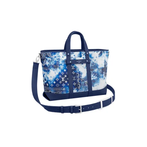 LOUIS VUITTON Коровья кожа Тоут Сумка Сумка для покупок Сумка на плечо Мужской Tie Dye Синий