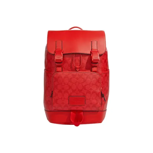 COACH Рюкзак с покрытием из холста и кожаной отделкой большой мужской красный